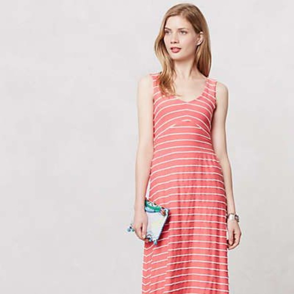 Anthropologie Scribble Stripe Maxi Dress in Coral by Puella